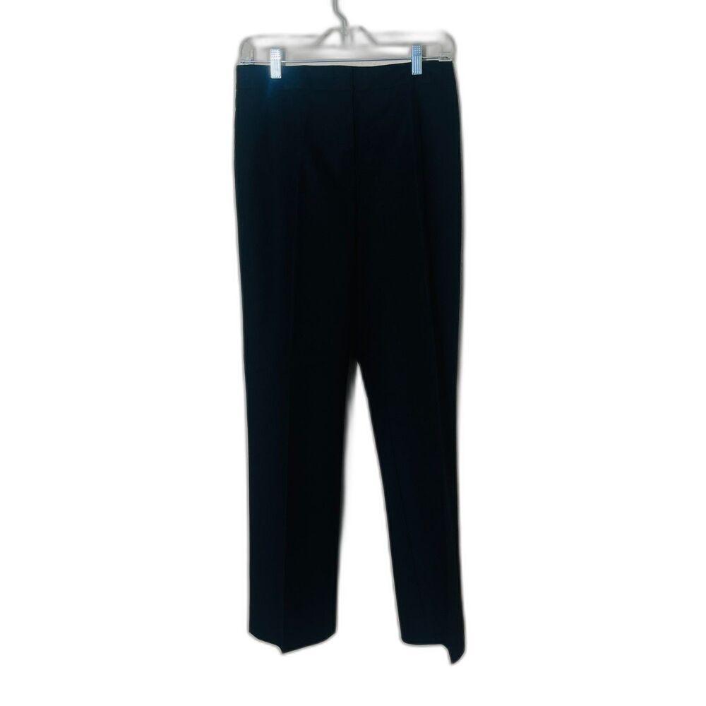 NWT Lafayette 148 Black Cotton Menswear Women Straight Leg Trousers 6 Work Base